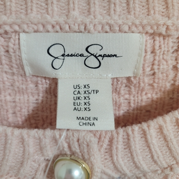 Jessica Simpson Pink Textured Knit Pearl Button Cropped Cardigan Sweater Jacket - Picture 5 of 6